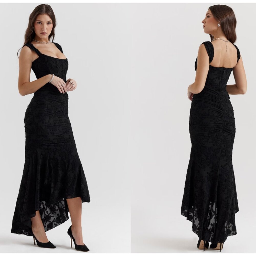 HOUSE OF CB 'Cesca' Black Floral Maxi Dress NWOT size M